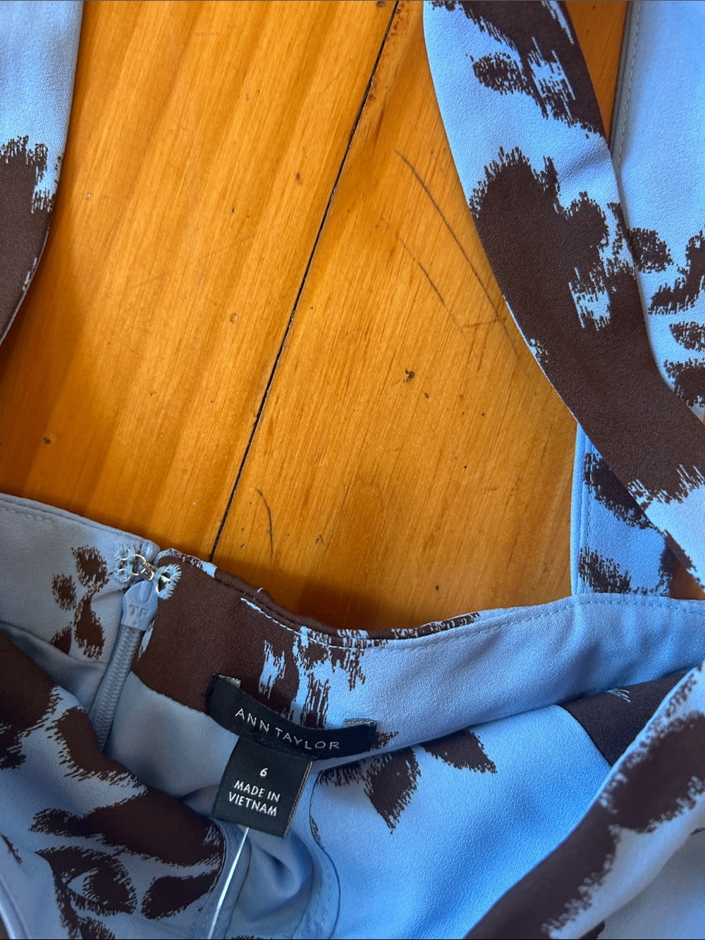 Ann Taylor Light Blue Midi Dress with Brown Floral Print - Picture 4 of 6